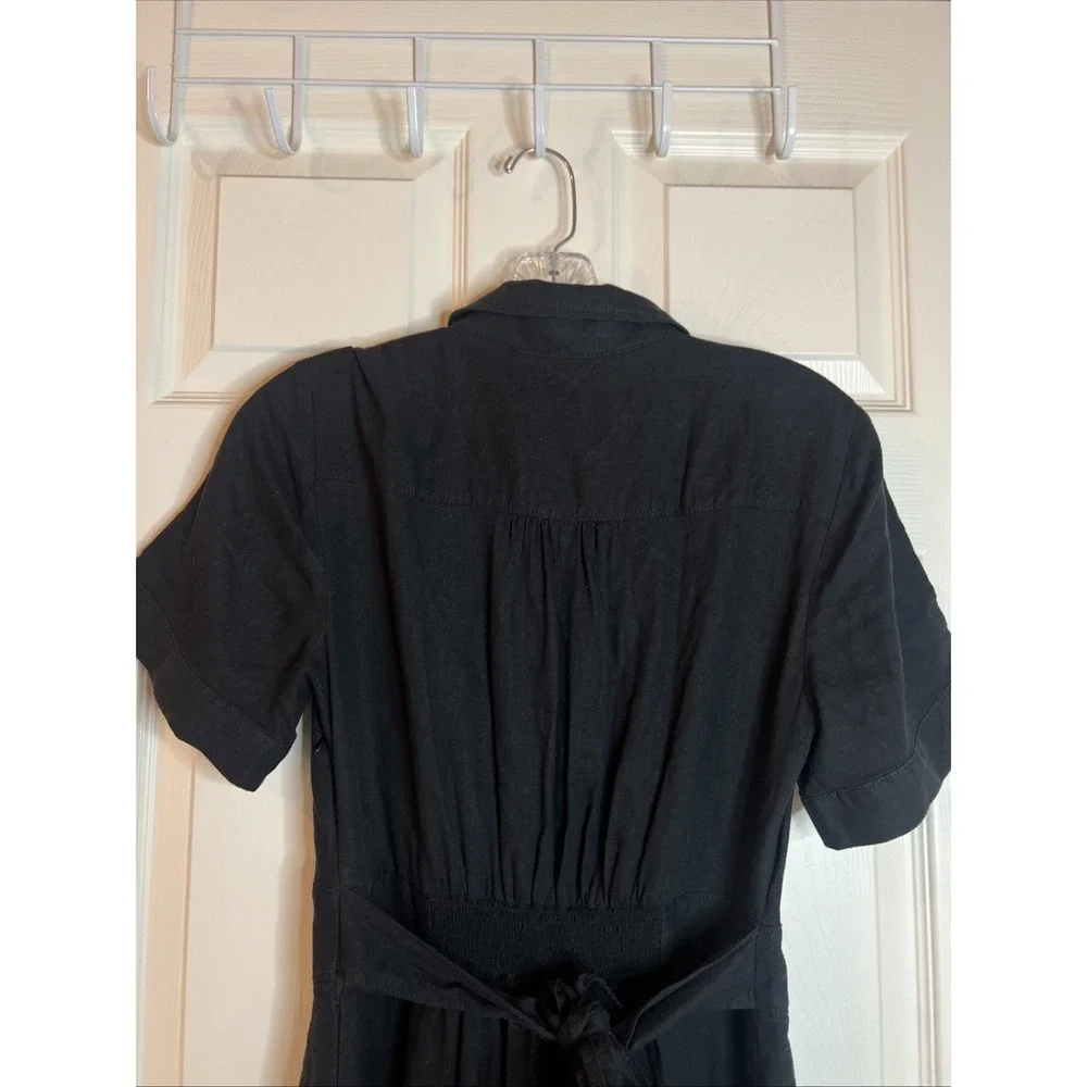 Anthropologie Maeve Short Sleeve Jumpsuit Sz 6 Black Split Flare Leg Viscose